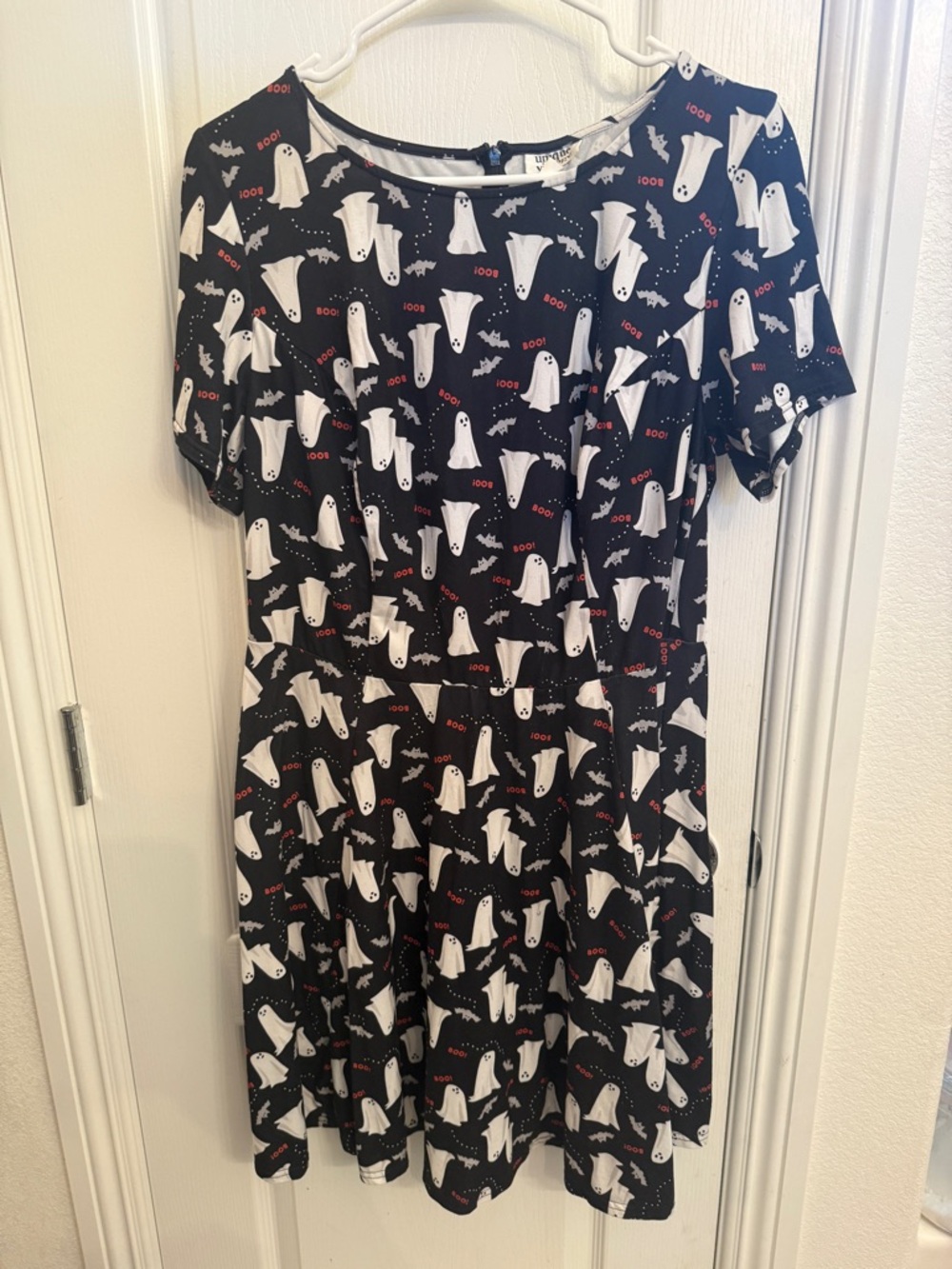 Unique Vintage Black Dress with White Ghost Motif - Picture 2 of 4
